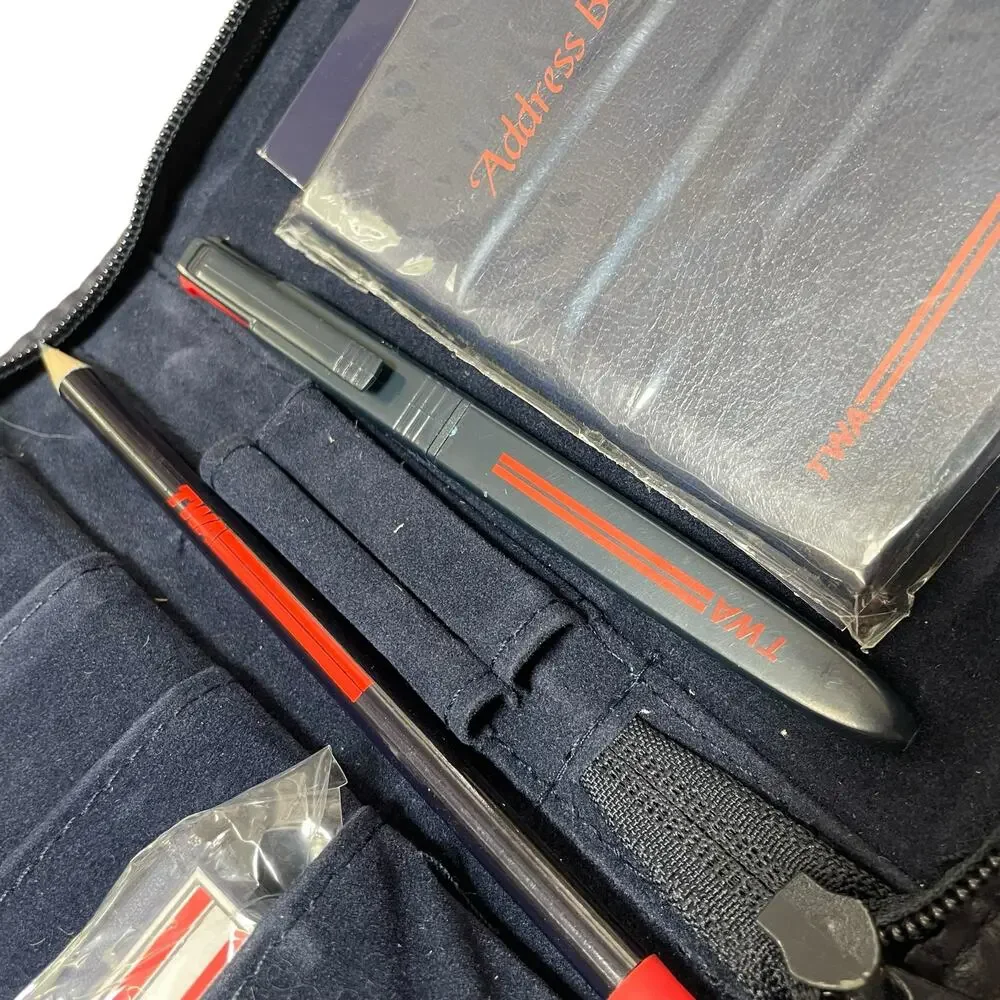 TWA Airlines Royal Ambassador Travel Kit Address Book Pen Pencil Calculator